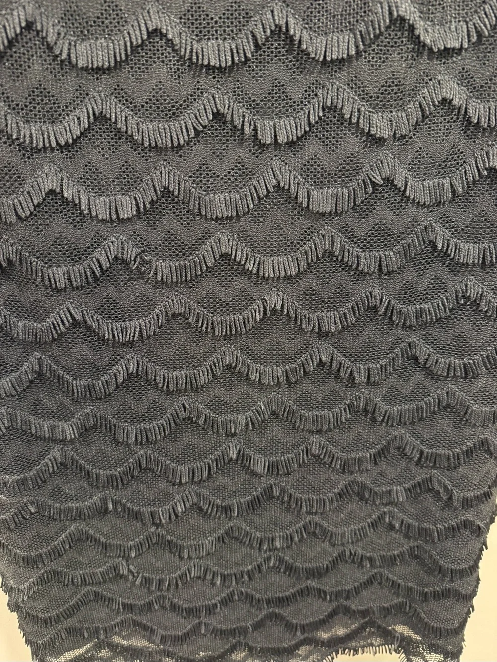 Guess Black Fringe Scalloped Mesh Sleeveless Mini Shift Grunge Dress Size 14